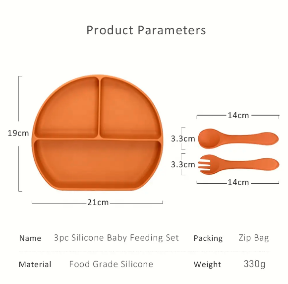 Silicone suction plate with spoon & fork - green