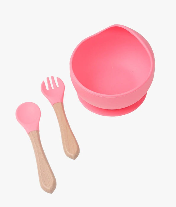 Silicone Bowl with Spoon & Fork - Pink