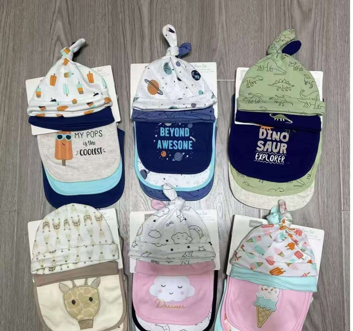 Hudson baby cap & bib set