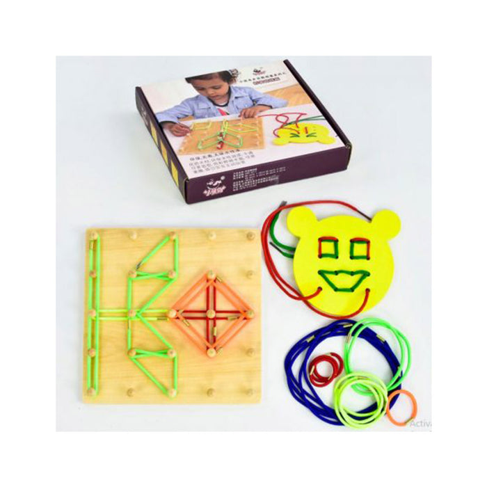 Wooden Bands and Lacing Educational Montessori Activity Geo Board