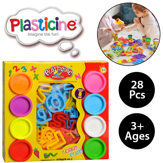 Plasticine Magical Alphabets Intelligent Play Dough 28 PCS Clay Molds for Kids With 8 Cans Pots