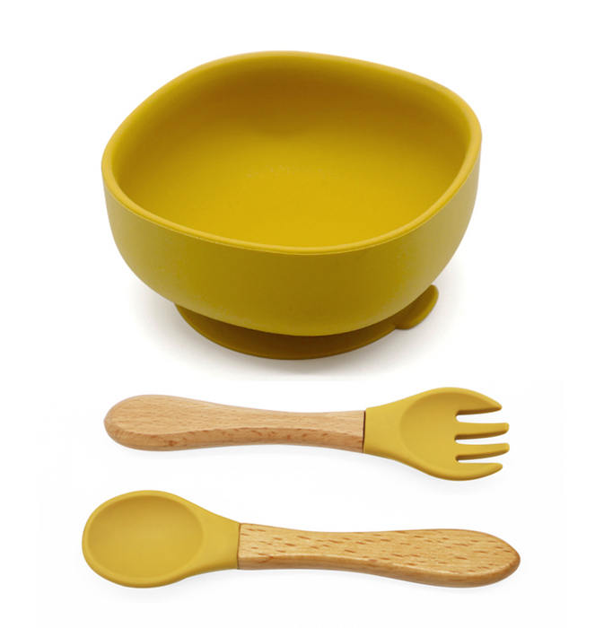 Silicone Suction Bowl with Spoon & Fork - Mango