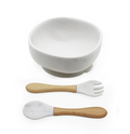 Silicone Suction Bowl with Spoon & Fork - Marble