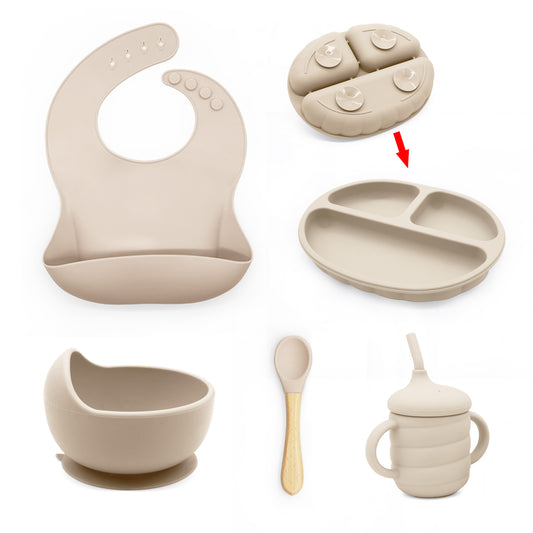 Silicone Suction Feeding Baby Set 6 Pieces- Beige