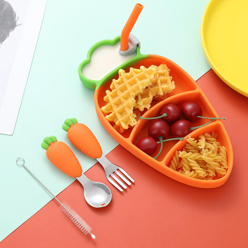Silicone Plate With Built in Mat Silicone Feeding Suction Plate Set