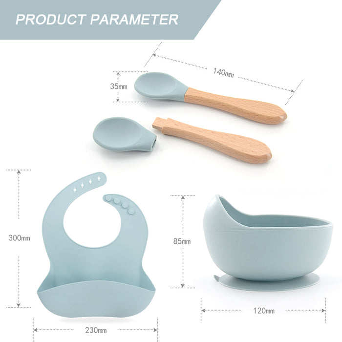 Silicone Suction bowl and bib with spoon and fork - Dusty Blue