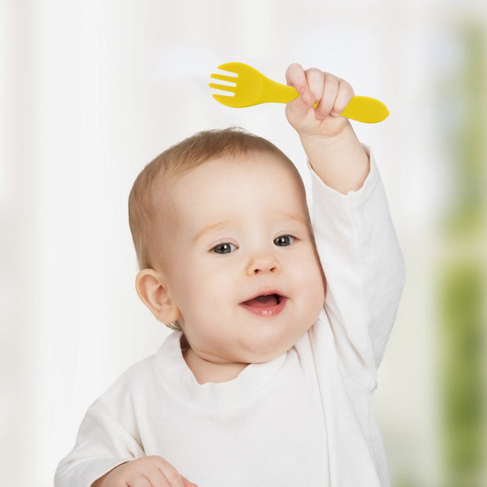 Silicone Suction bowl and bib with spoon and fork - Bright Yellow