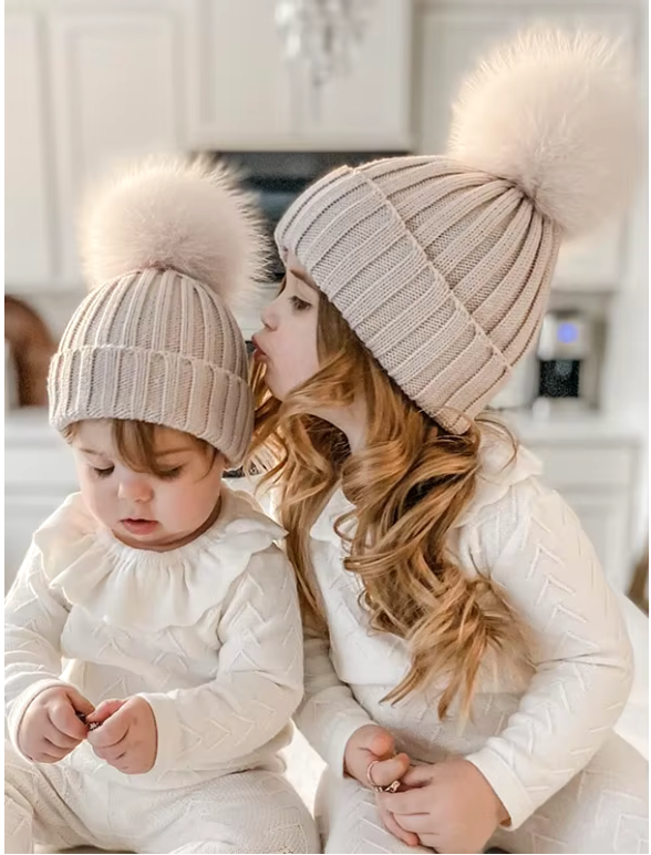 Fluffy Fur Ball Baby Beanie - WHITE