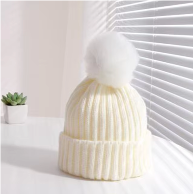 Fluffy Fur Ball Baby Beanie - WHITE