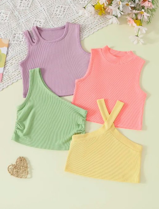 4pcs Baby Girl Sleeveless Tank Tops