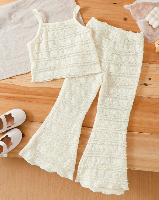 Top with Floral Embroidery and Wide-Leg Pants