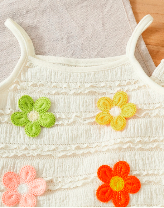 Top with Floral Embroidery and Wide-Leg Pants