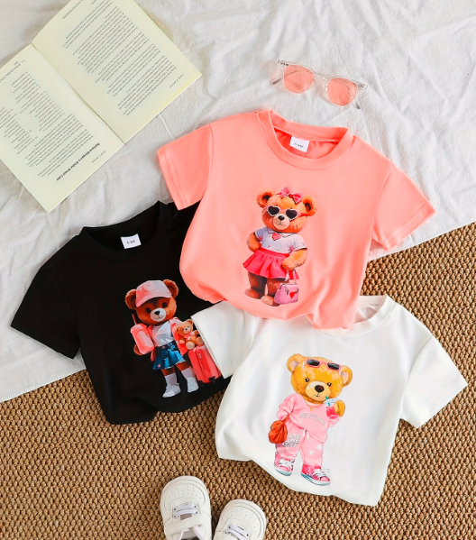 Adorable Girls' Cartoon Bear T-Shirt