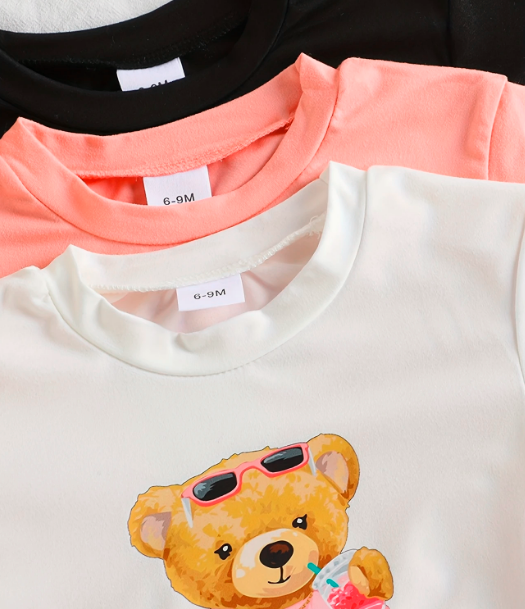 Adorable Girls' Cartoon Bear T-Shirt