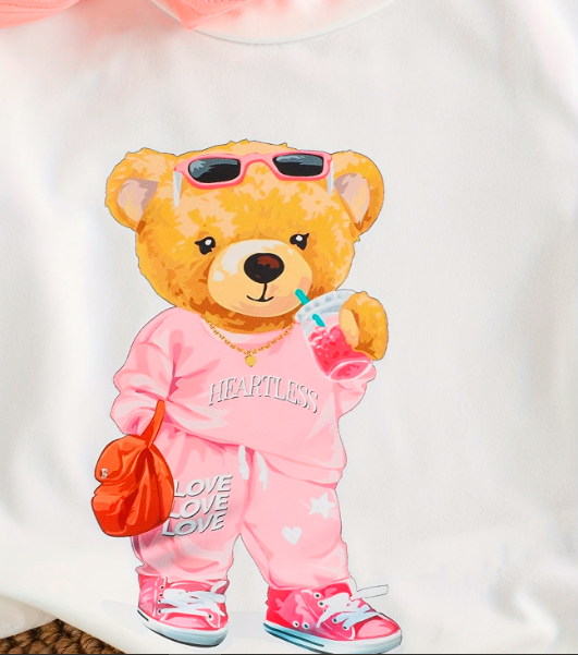 Adorable Girls' Cartoon Bear T-Shirt