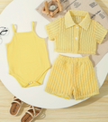 3pcs Girls' Shorts Set with Triangle Romper