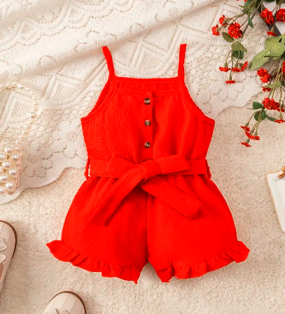 Bubble Wrinkled Fabric Rompers with Straps for Baby