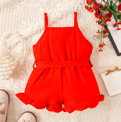 Bubble Wrinkled Fabric Rompers with Straps for Baby