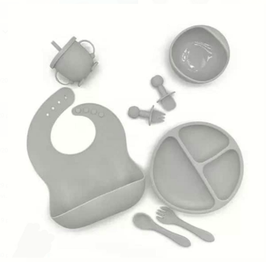 Silicone Suction Feeding Baby Set 5 Pieces - grey