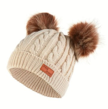 Double Wool Pompom Baby Hat