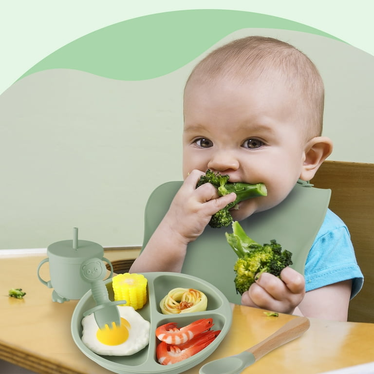 Silicone Suction Feeding Baby Set 5 Pieces - grey