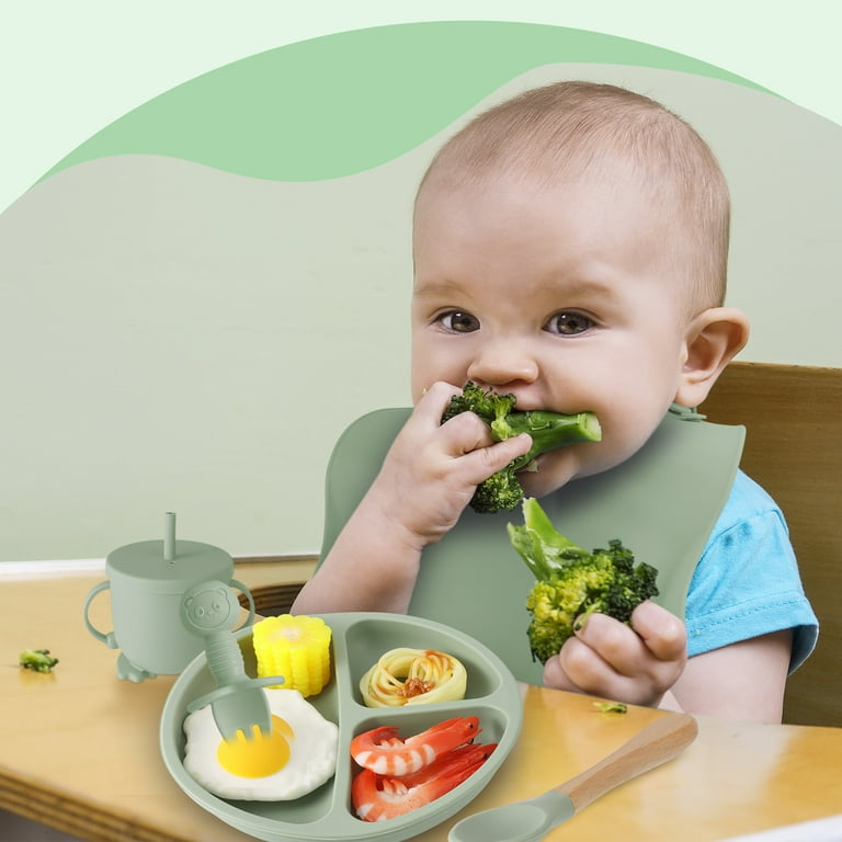 Silicone Suction Feeding Baby Set 5 Pieces - dark green