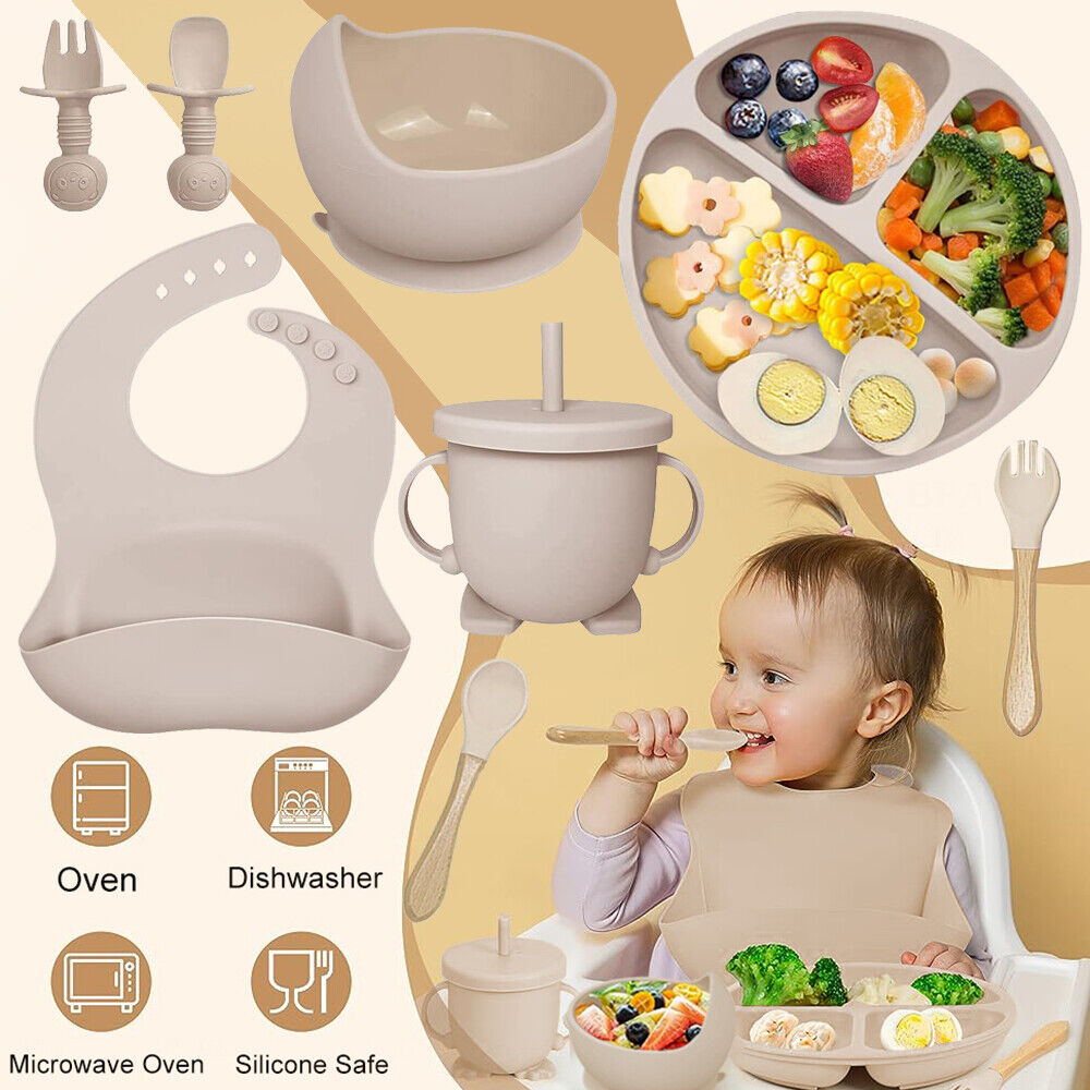 Silicone Suction Feeding Baby Set 5 Pieces - grey