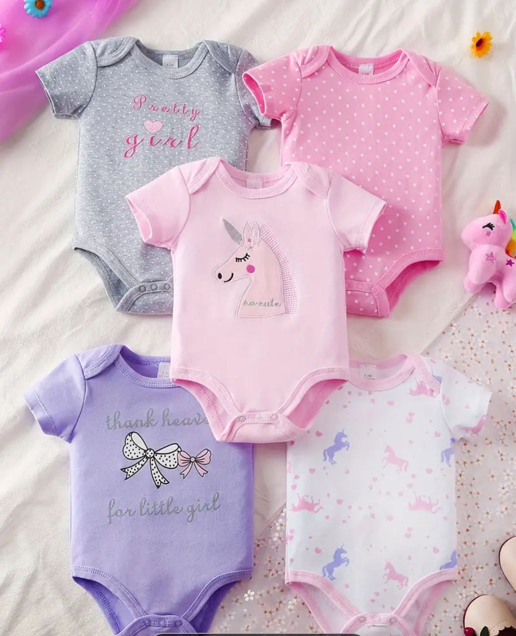 Baby Rompers - 5pcs Newborn Infant Baby Girl Bodysuit