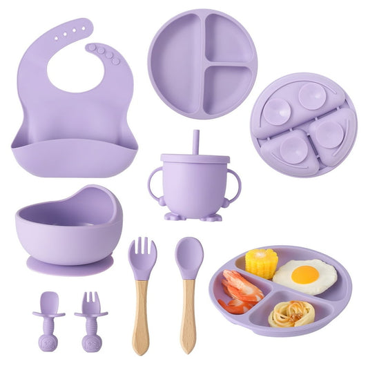 Silicone Suction Feeding Baby Set 5 Pieces - purple