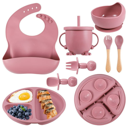 Silicone Suction Feeding Baby Set 5 Pieces - pink