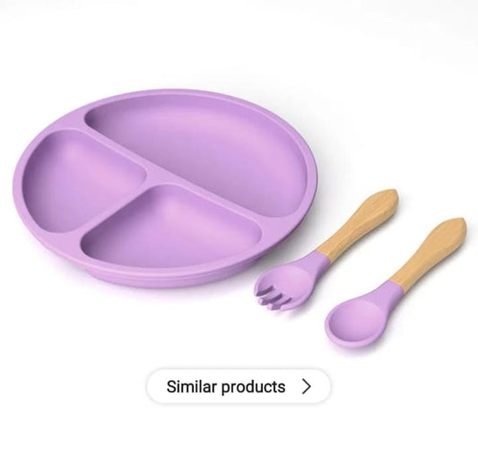Silicone suction plate with spoon & fork - purple