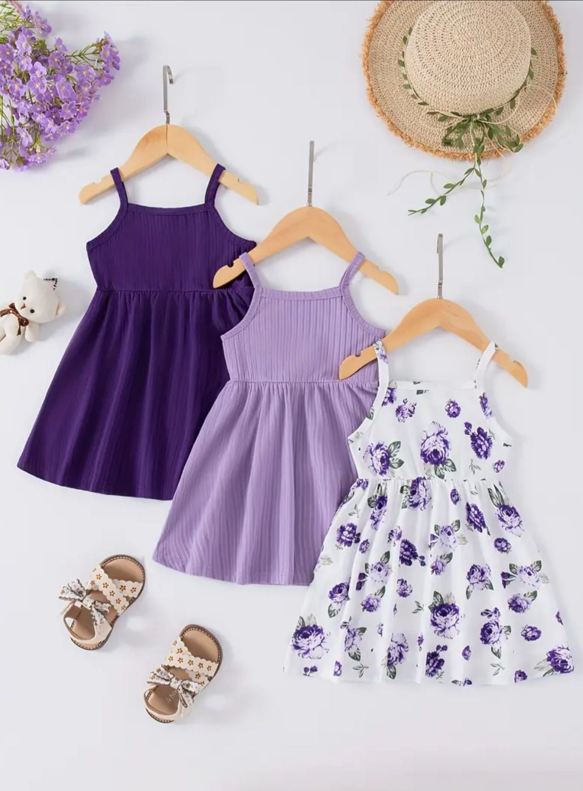 Baby's Flower Print and Solid color ribbed sleeveless dress, infant & toddler