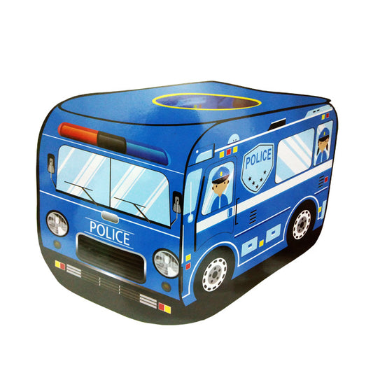 Blue Police Bus Pop Up Play Tent - Foldable Indoor/Outdoor Playhouse for Kids