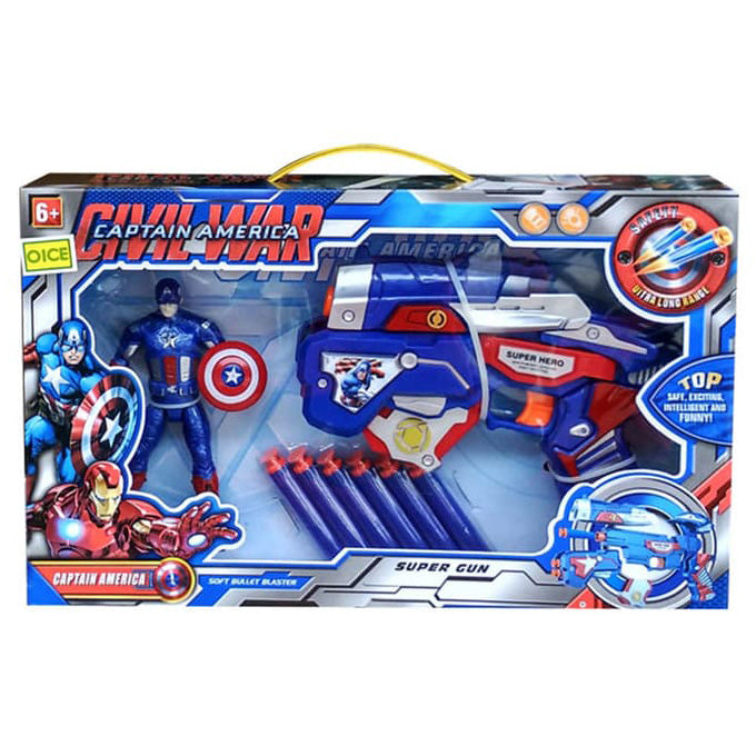 Captain America: Soft Bullet Nerf Dart Gun with Action Figure