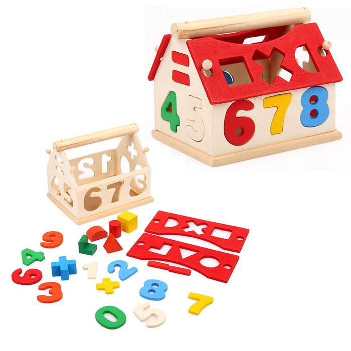 Wooden House Digital Numbers and Shapes Educational Blocks Play Set