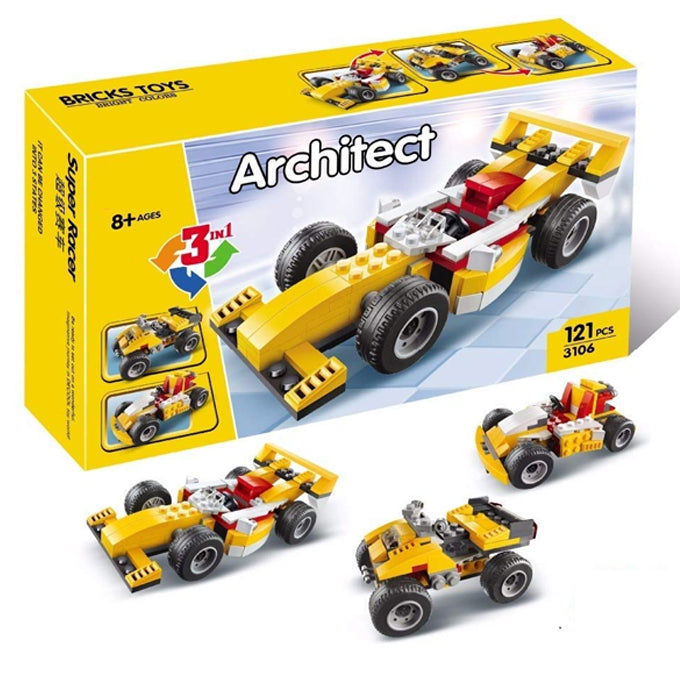 Architect Creator - 3 in 1 - Yellow Super Racer Car Building Blocks Set - 3106