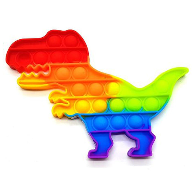 Push Pop Bubble Fidget Spinner Pop It Silicone Toy - 5 inches - Rainbow Dinosaur