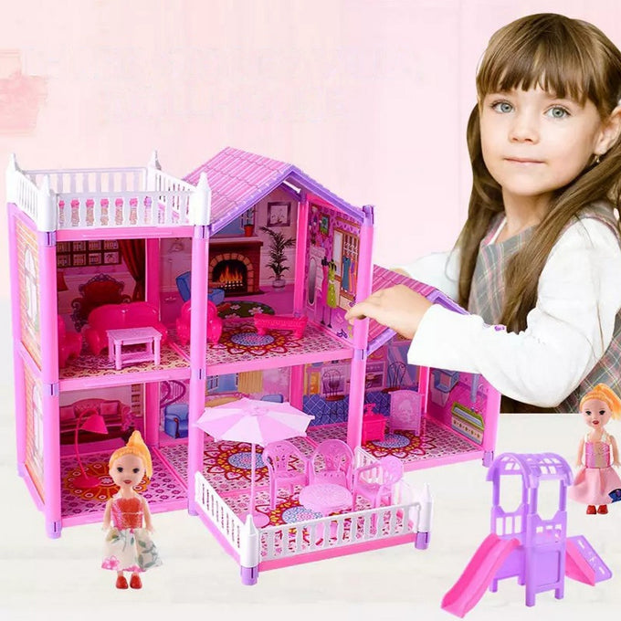 Holiday Villa Two Story Pink Doll House For Girls - 117 pcs - 24 inches
