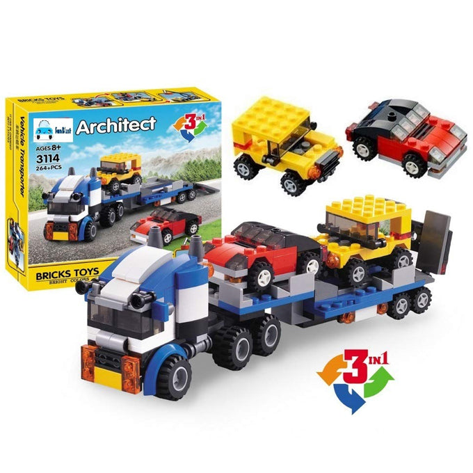 DIY 3 in 1 Building Blocks Bricks Construction Set Toys for Children (Vehicle Transporter) 264 Pcs