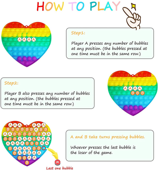Big Size Push Pop-It Bubble Fidget Pop It Silicone Toy - 20 cm - Rainbow Heart