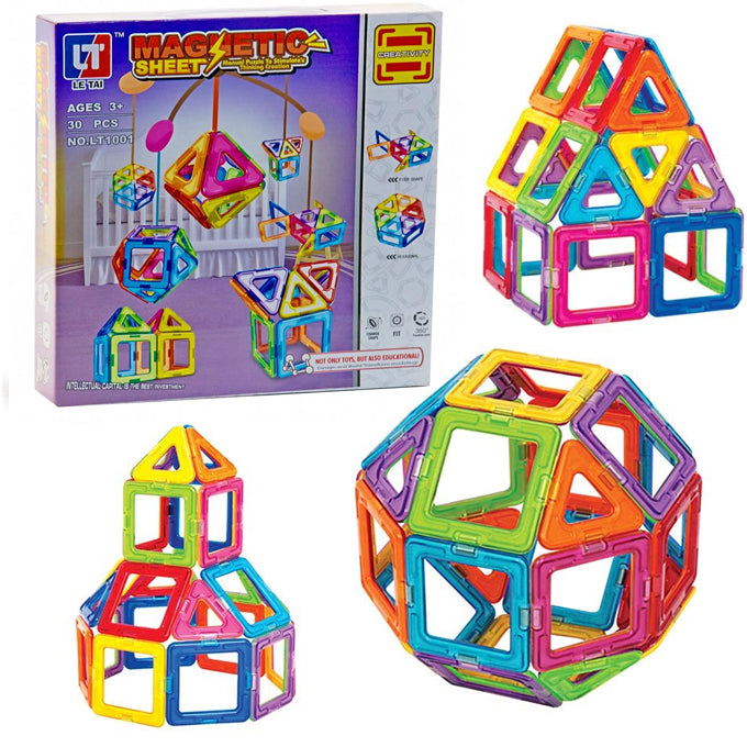Magnetic Sheet Creativity Shapes Puzzle Building Plastic Blocks - 30 pcs