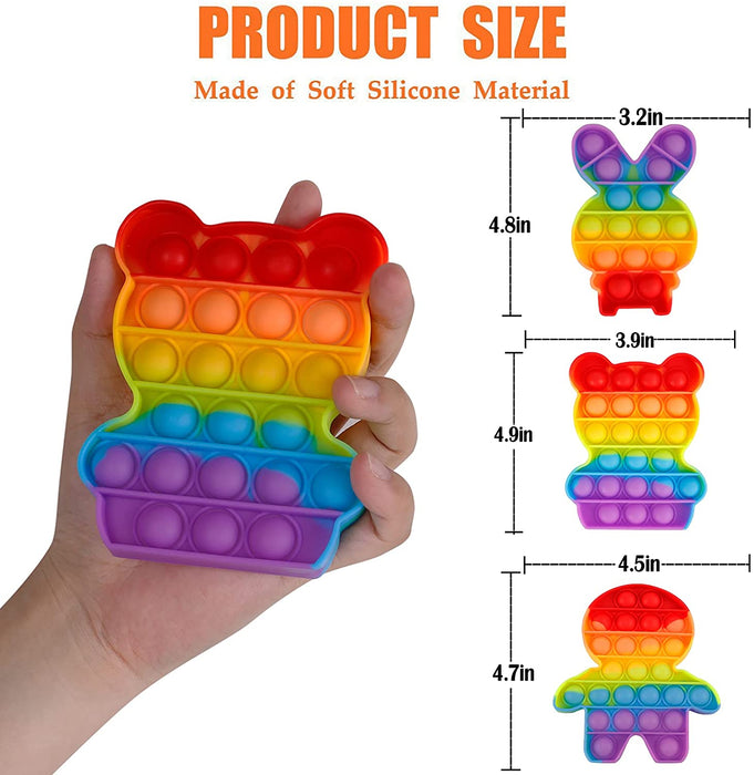 Push Pop Bubble Fidget Spinner Pop It Silicone Toy - 5 inches - Rainbow Teddy Bear