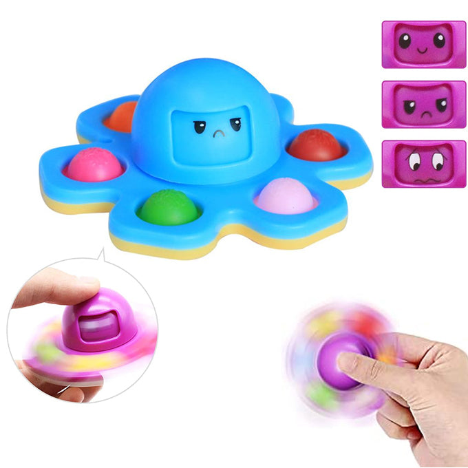 Face Changing Octopus Bubble Pop It Fidget Spinner Toy - Blue