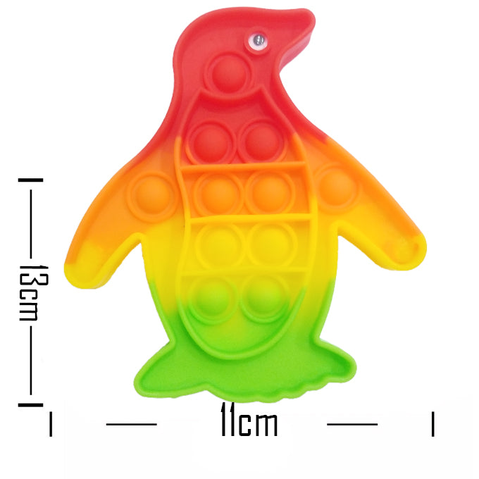 Push Pop Bubble Fidget Spinner Pop It Silicone Toy - 5 inches - Rainbow Penguin