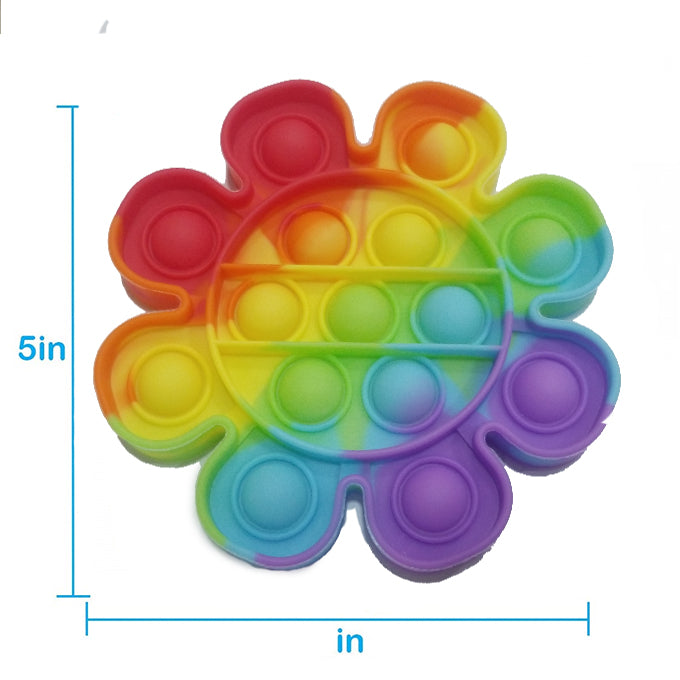 Push Pop Bubble Fidget Spinner Pop It Silicone Toy - 5 inches - Rainbow Flower