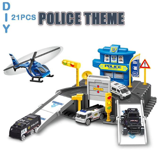 DIY Police Parking Garage Set with Alloy cars - 21PCS