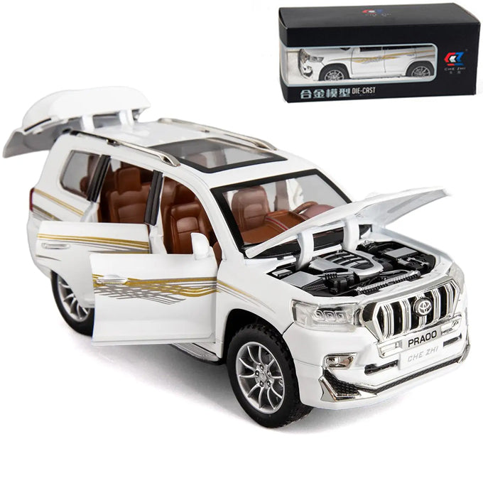 Toyota Prado Model Car Scale Model 1:24 ,Zinc Alloy Pull Back Toy car with Sound and Light for Kids Toys For Boys Gift White
