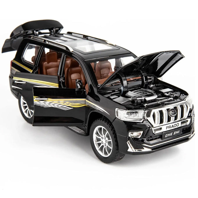 Toyota Prado Model Car Scale Model 1:24 ,Zinc Alloy Pull Back Toy car with Sound and Light for Kids Boy Gift Black
