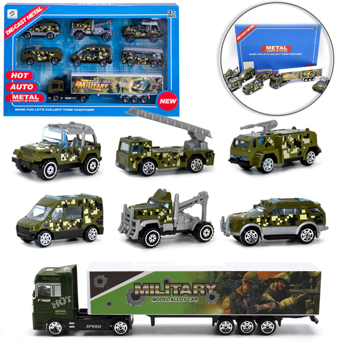 Army Cars With Container Truck - 6 Pcs Die Cast Metal set