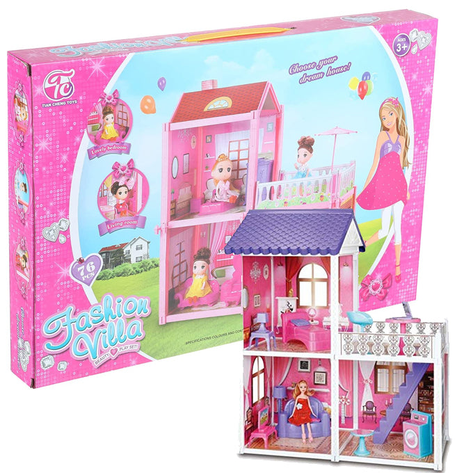 Creative Fashion Villa Doll House with Doll and Furniture (76Pcs)